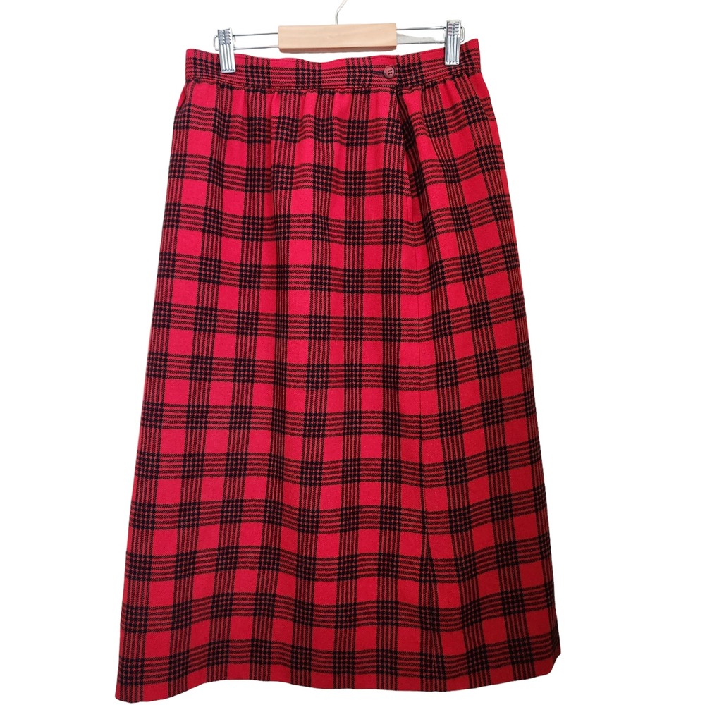 Vintage PENDLETON Skirt 100% Virgin‎ Wool Plaid A Line 12 Made in USA Red